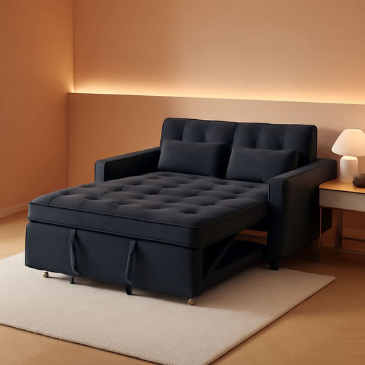 Black Velvet Sleeper Sofa With Adjustable Backrest by ShipItFurniture