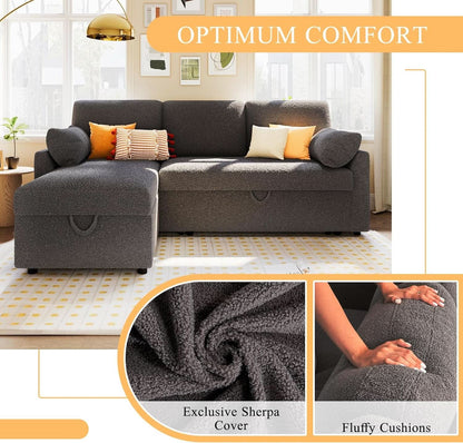 Grey Boucle Upholstered Convertible Sofa Bed Storage by ShipItFurniture