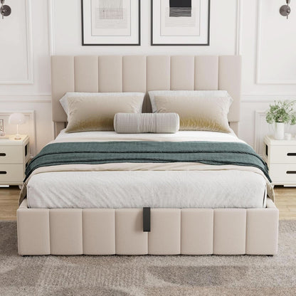 Gas Lift Storage Platform Bedframe Queen Upholstered by ShipItFurniture