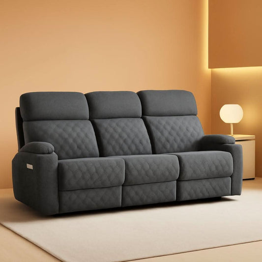 Grey Fabric 3-Seater Electric Recliner Sofa with Cup Holders by ShipItFurniture