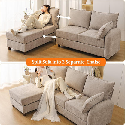 Eighty SixInch Length L Shaped Elegant Sectional Sofa Khaki by ShipItFurniture