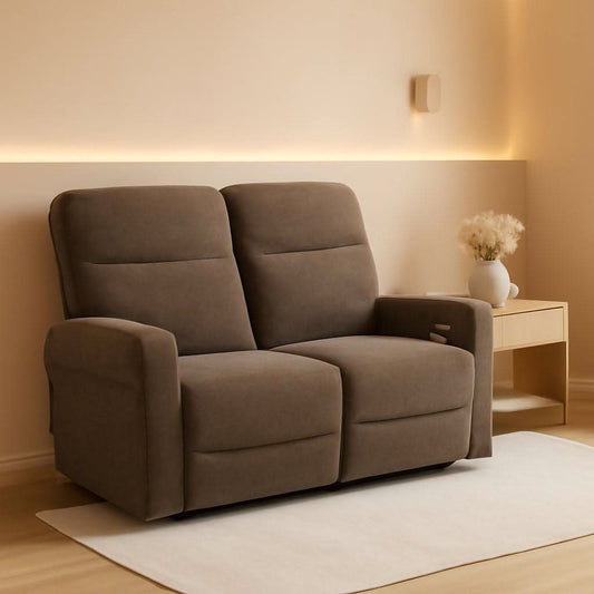 Fabric 64.6 Inch Dark Brown Wall Hugger Power Recliner Loveseat by ShipItFurniture