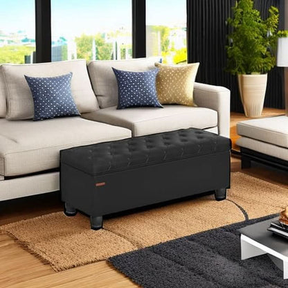 Executive Black Leather Storage Ottoman Bench 46 Inches by ShipItFurniture