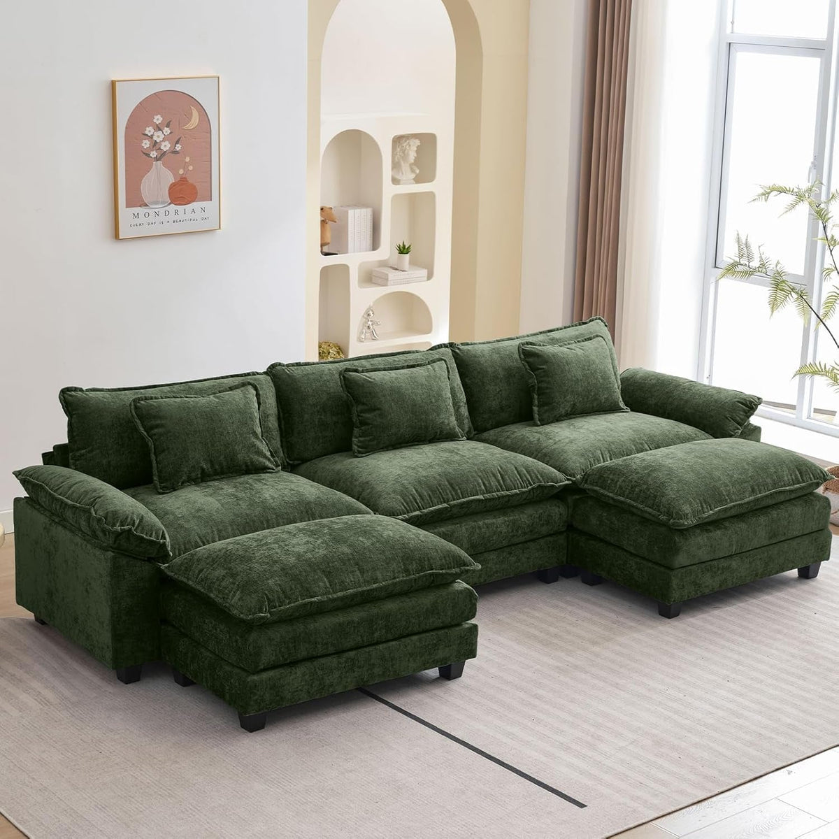 120 Inches Emerald Chenille Modular Sectional Sofa by ShipItFurniture