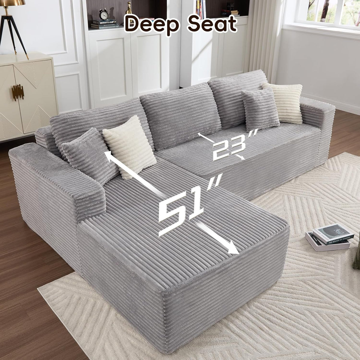108 Inch Grey Upholstered Modular Sectional Chaise by ShipItFurniture