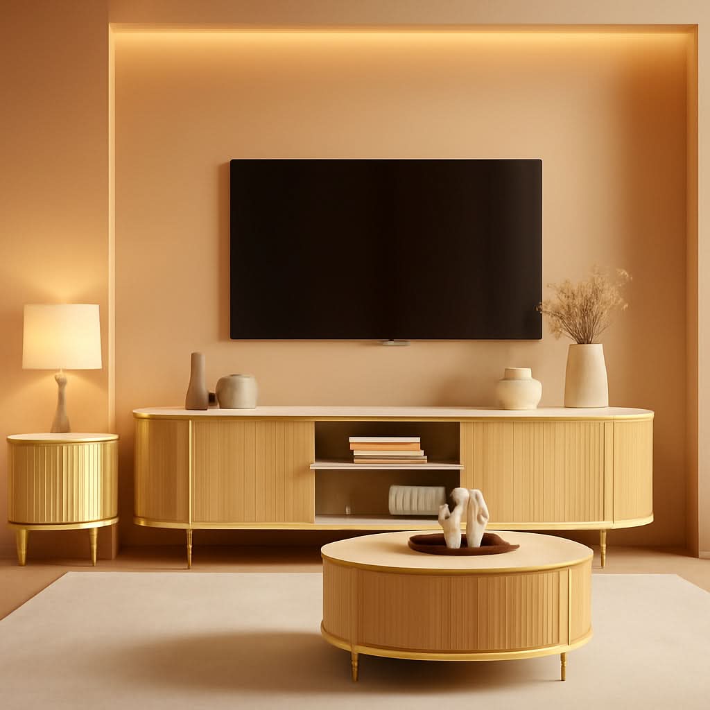 Fluted SeventyInch TV Console Set Premium Wood Coated Edition by ShipItFurniture