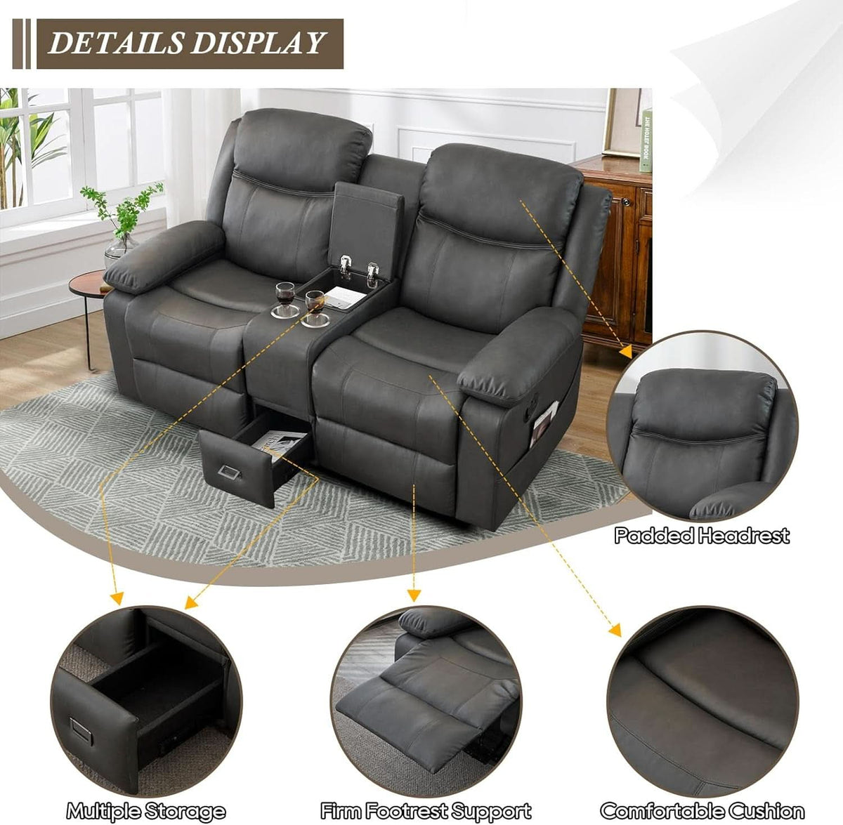 Grey Double Reclining Loveseat For Living Room Home Theater by ShipItFurniture