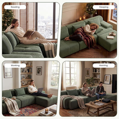 Green Corduroy 108 Inch Luxurious Sectional Sofa Set by ShipItFurniture