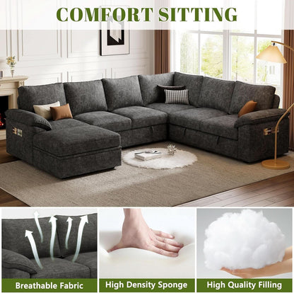 108 Inch Modular Sectional Sleeper Sofa CharcoalGrey by ShipItFurniture