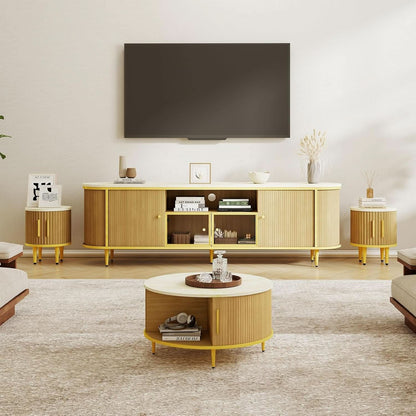 Fluted SeventyInch TV Console Set Premium Wood Coated Edition by ShipItFurniture
