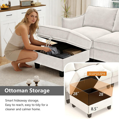 112-Inch Modular U-Shaped Sectional Beige Sofa Ottomans by ShipItFurniture