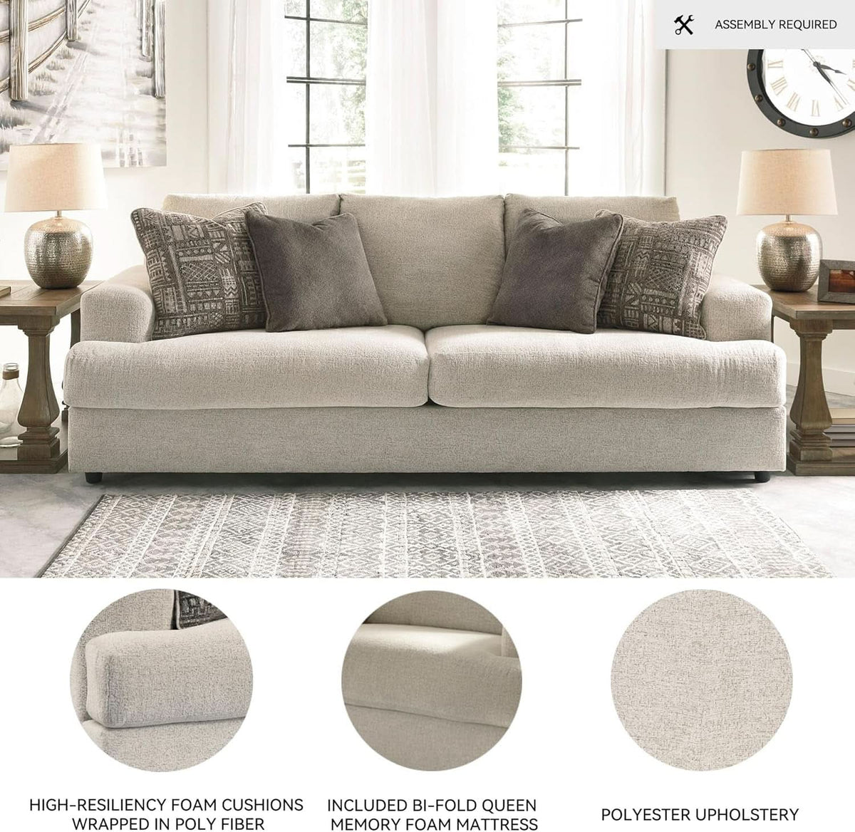 Soletren Premium Chenille Queen Sofa Sleeper White by ShipItFurniture