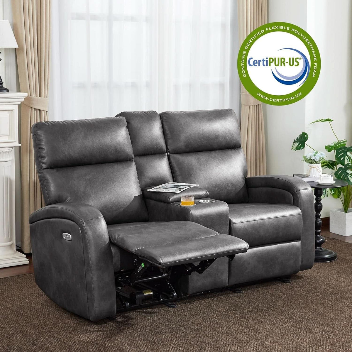Dark Grey Zero Wall Power Recliner Loveseat With USB Ports by ShipItFurniture