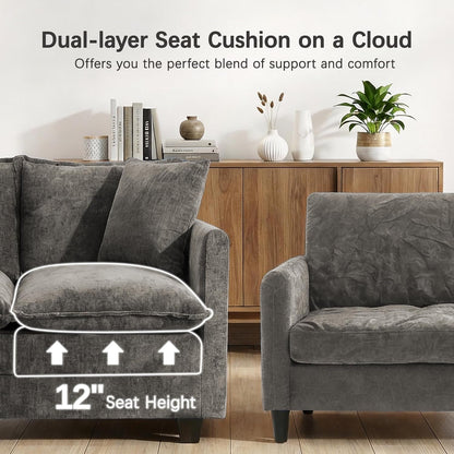 52Inch Compact Loveseat With Ottoman Grey Chenille by ShipItFurniture