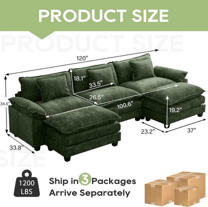 120 Inches Emerald Chenille Modular Sectional Sofa by ShipItFurniture