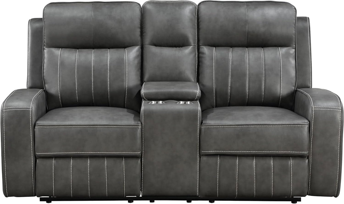 Gray Faux Leather Reclining Loveseat With Manual Recline by ShipItFurniture