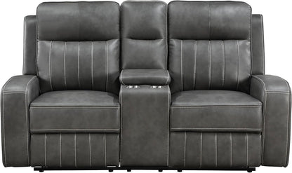 Gray Faux Leather Reclining Loveseat With Manual Recline by ShipItFurniture