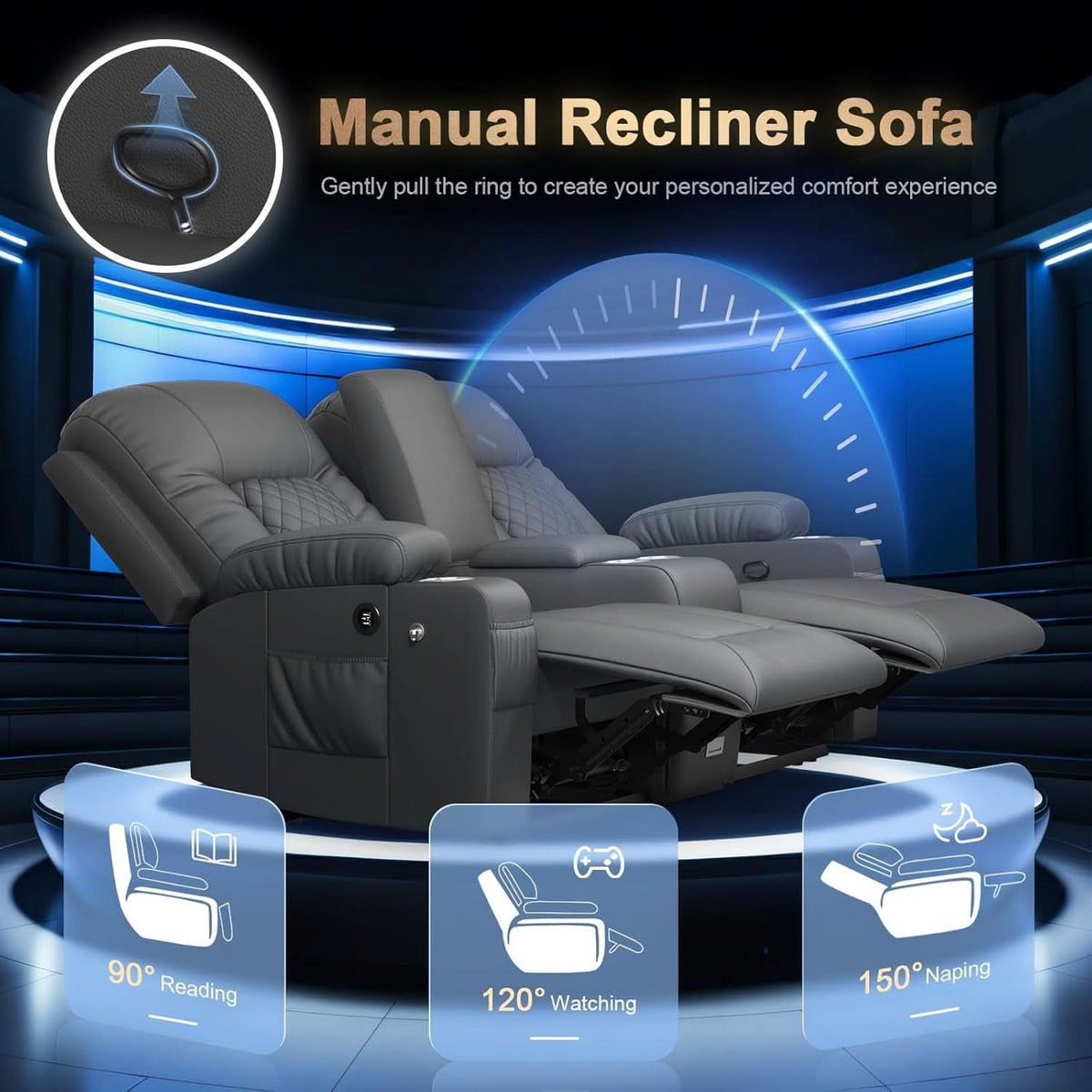 Two Seat Reclining Loveseat With Center Console USB Ports by ShipItFurniture
