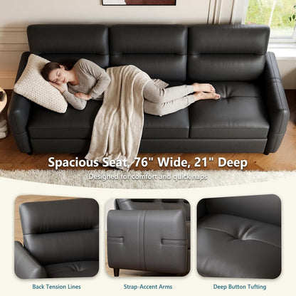 85Inch Black Faux Leather Executive Sofa USB Charging Ports by ShipItFurniture