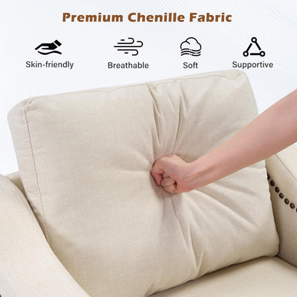 Beige ThreeSeater Upholstered Sofa With Nailhead Trim by ShipItFurniture
