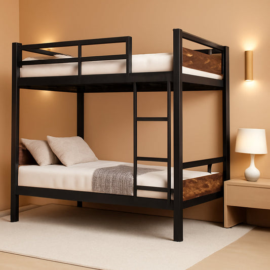 Twin Over Twin Metallic Bunk Bed Vintage Rustic Brown by ShipItFurniture