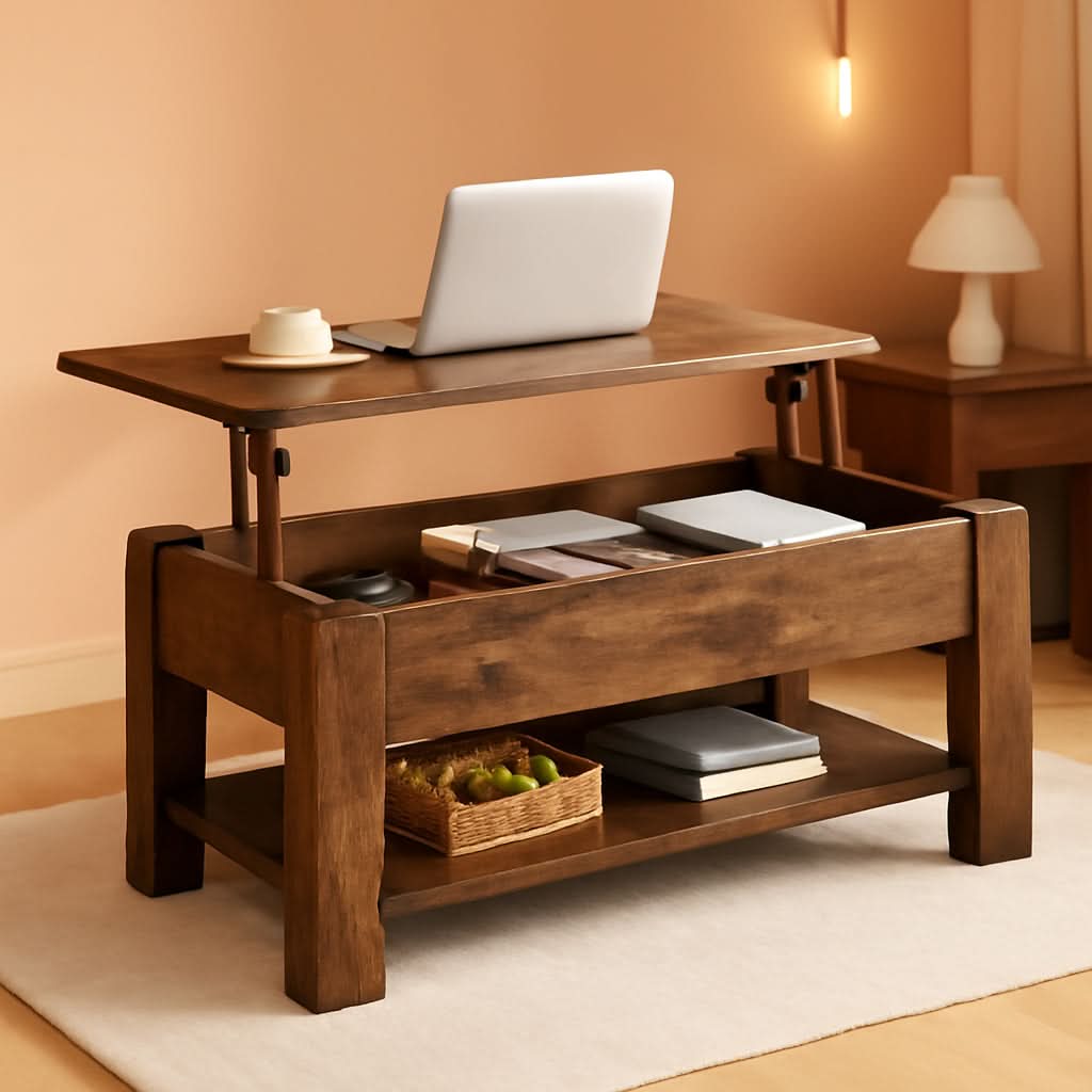 Coffee Table 47.5 Inch Lift Top With Hidden Compartment Rustic Brown by ShipItFurniture