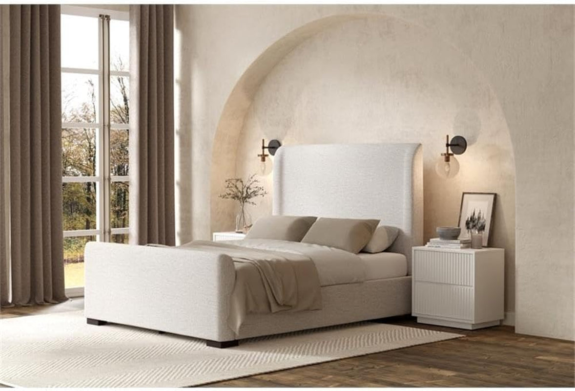 California King Platform Bed Stone Beige Upholstered by ShipItFurniture