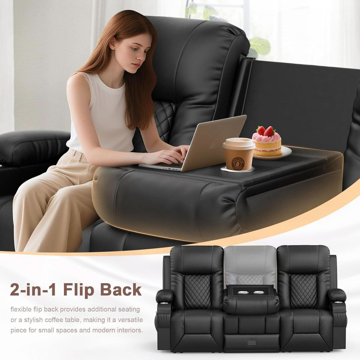 Three Seat Recliner Sofa With Flip Backrest And USB Ports by ShipItFurniture