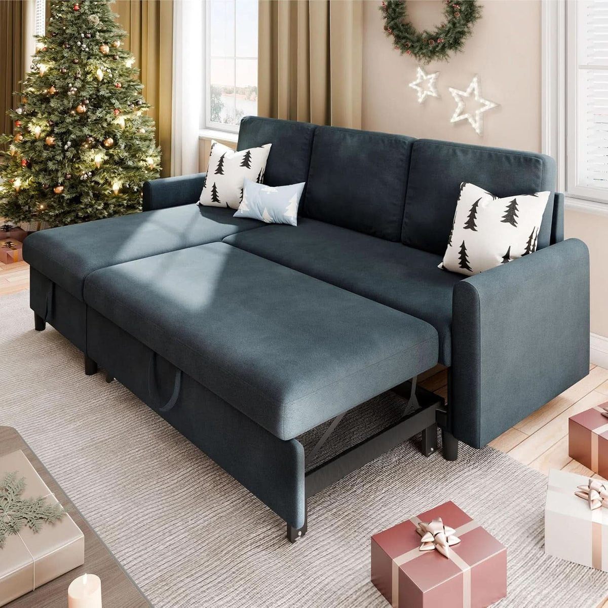 Dark Grey LShaped Convertible Sleeper Sofa Durable by ShipItFurniture