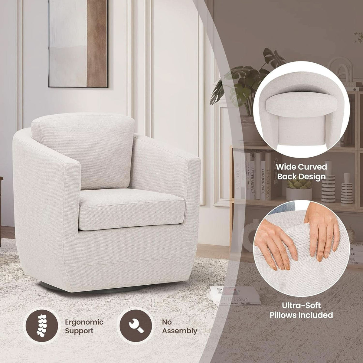 Beige 360 Degrees Swivel Armchairs Fully Assembled by ShipItFurniture