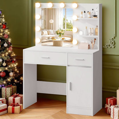 Luxurious White Vanity Desk Featuring Dimmable Mirror by ShipItFurniture