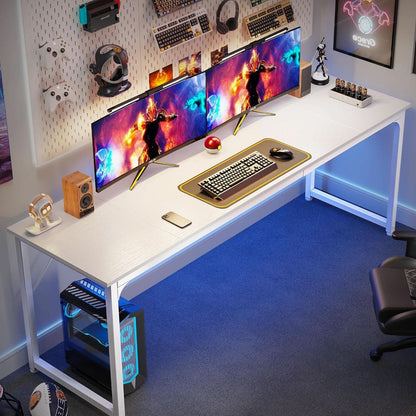 80 Inch White Computer Desk With Storage Metal Frame by ShipItFurniture