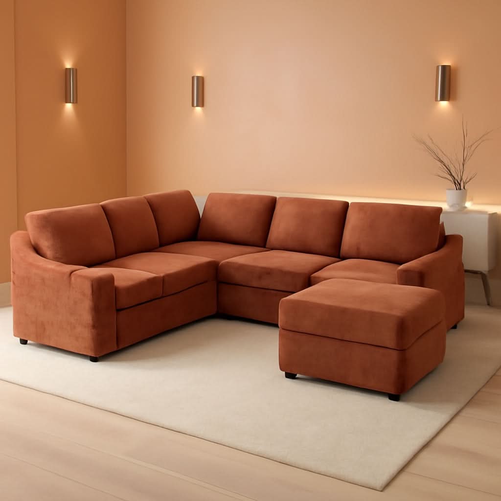 116Inch Orange Chenille Fabric Modular Sleeper Sofa USB by ShipItFurniture