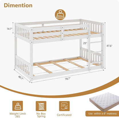 Low Profile White Solid Wood Twin Over Bunk Bed Guardrails by ShipItFurniture
