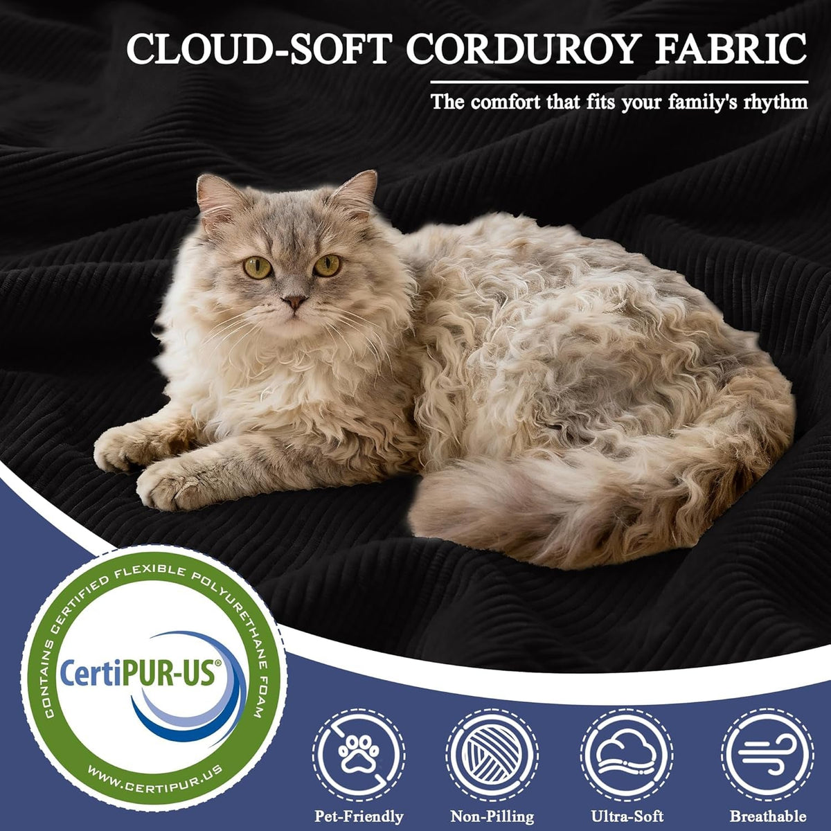 Luxurious Corduroy 108 Inch L Shaped Sofa Memory Foam by ShipItFurniture