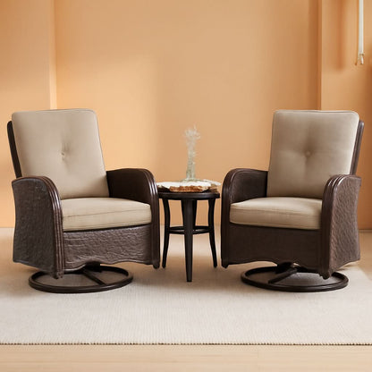Outdoor Swivel Rocker Chairs 3 Piece Wicker Set Cushioned by ShipItFurniture