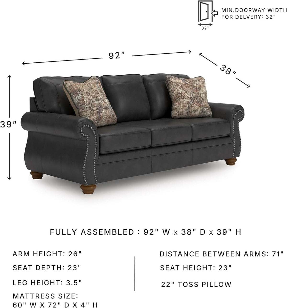Queen Sofa Sleeper Anthracite Black Memory Foam Ultra by ShipItFurniture
