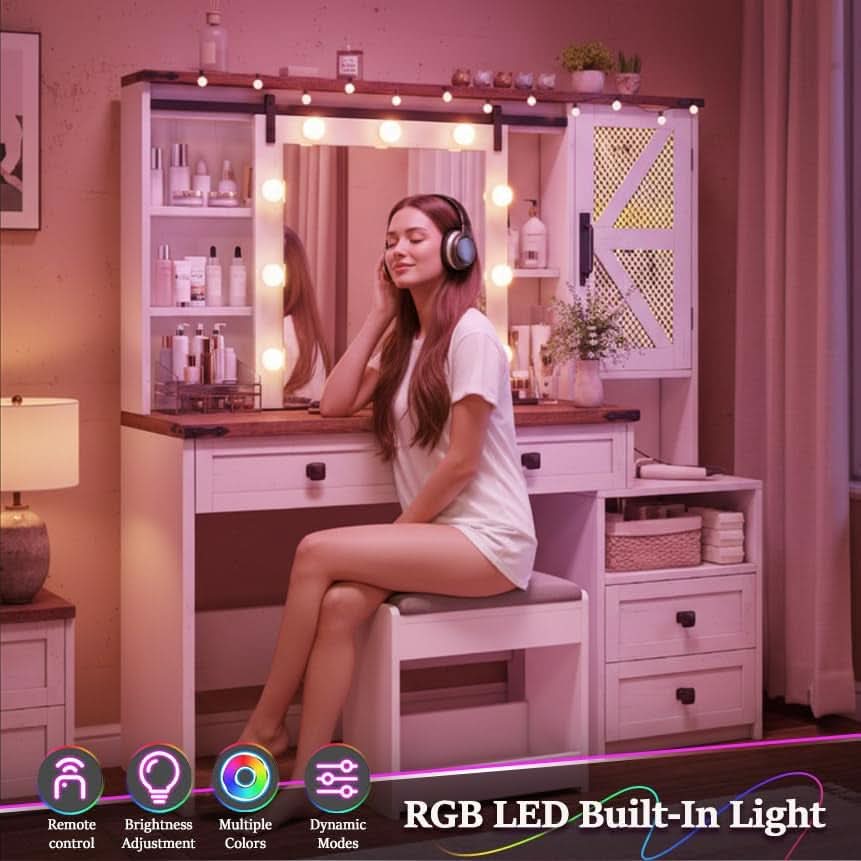 Celestial White Makeup Vanity Desk With Illumination by ShipItFurniture