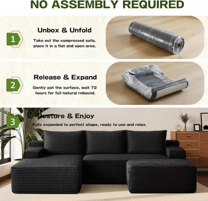 Black 96-Inch U-Shape Contemporary Modular Sectional Sofa by ShipItFurniture