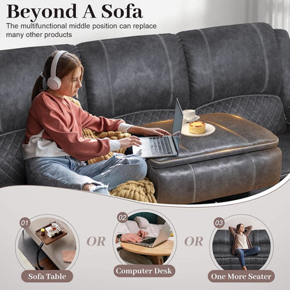 Grey Three Seater Manual Recliner Sofa Modern Living Room by ShipItFurniture