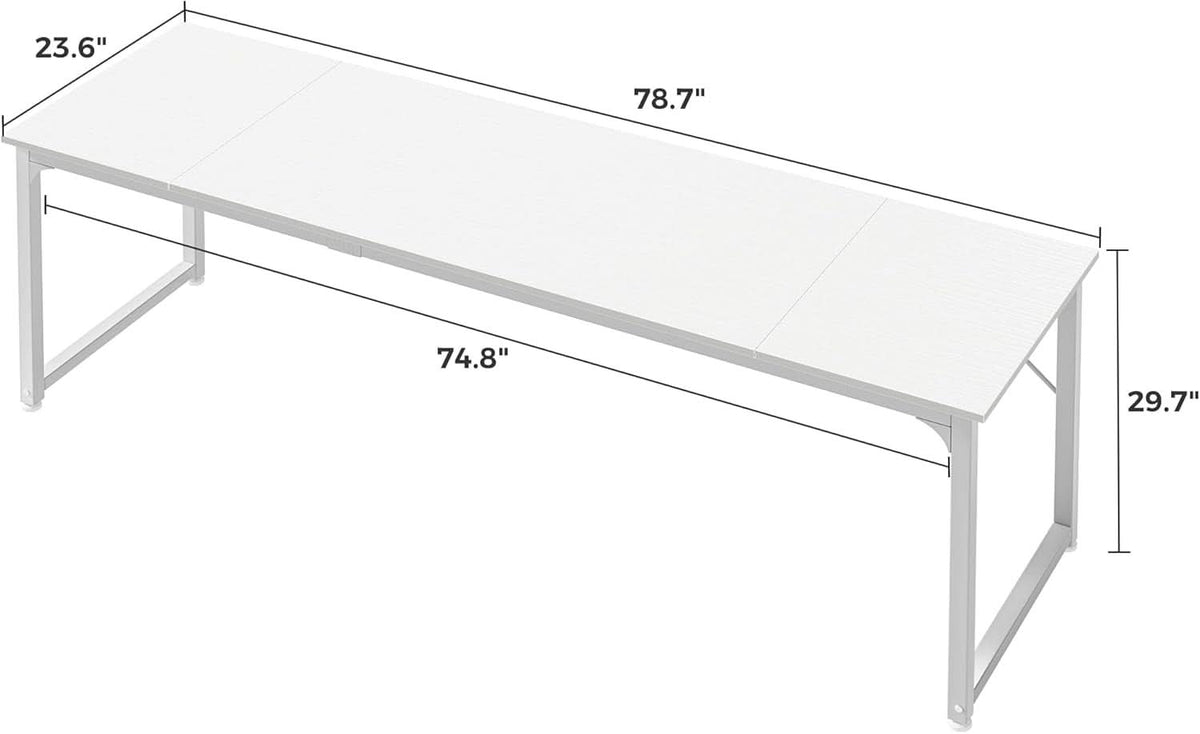 80 Inch White Computer Desk With Storage Metal Frame by ShipItFurniture