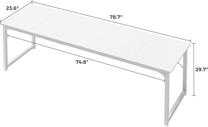 80 Inch White Computer Desk With Storage Metal Frame by ShipItFurniture