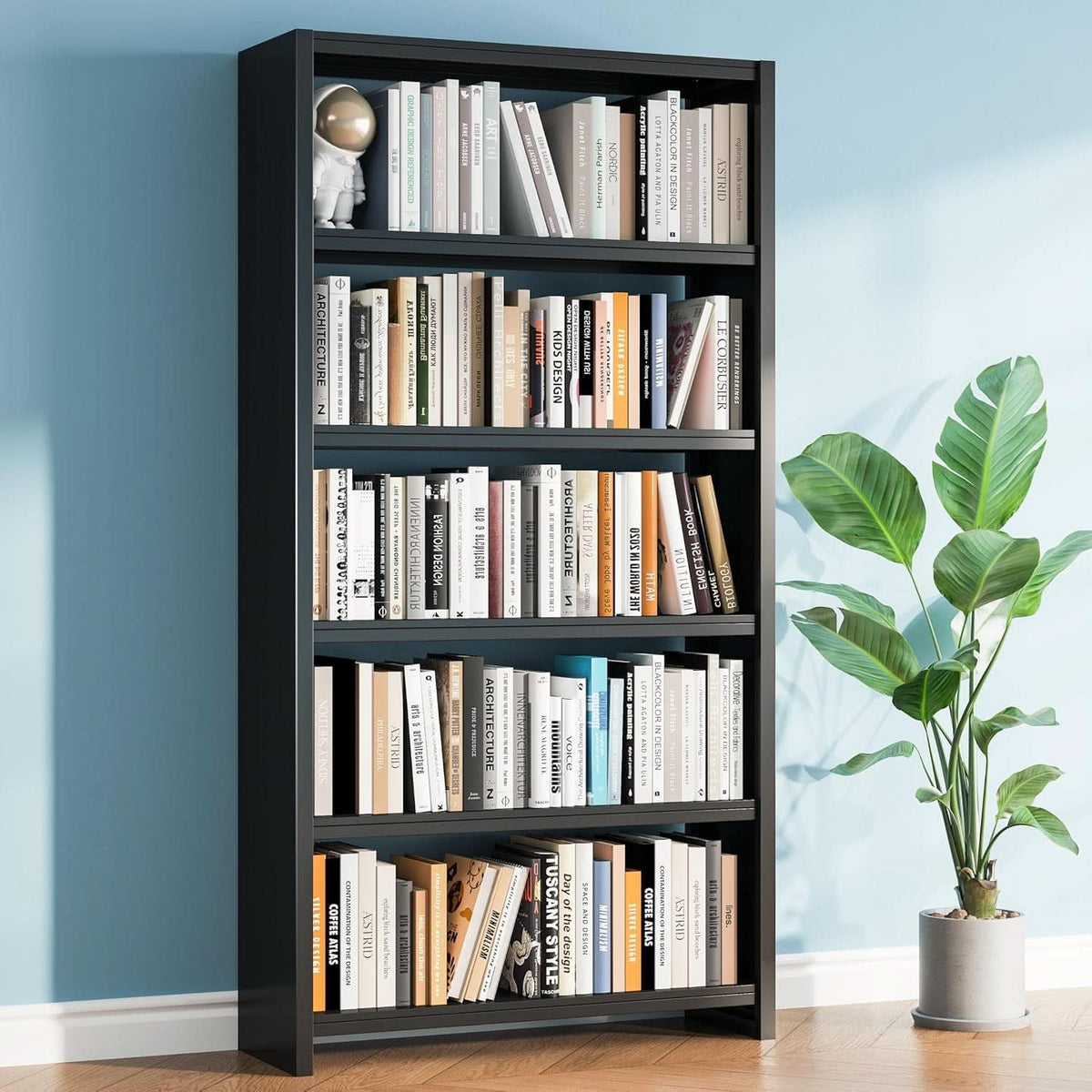 All Metal Five Tier Bookcase Matte Black Industrial by ShipItFurniture