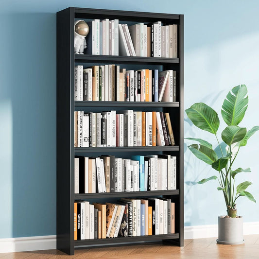 All Metal Five Tier Bookcase Matte Black Industrial by ShipItFurniture