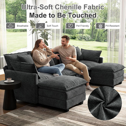 107 Inch Cloud U Shaped Sofa Grey Removable Pillow Covers by ShipItFurniture