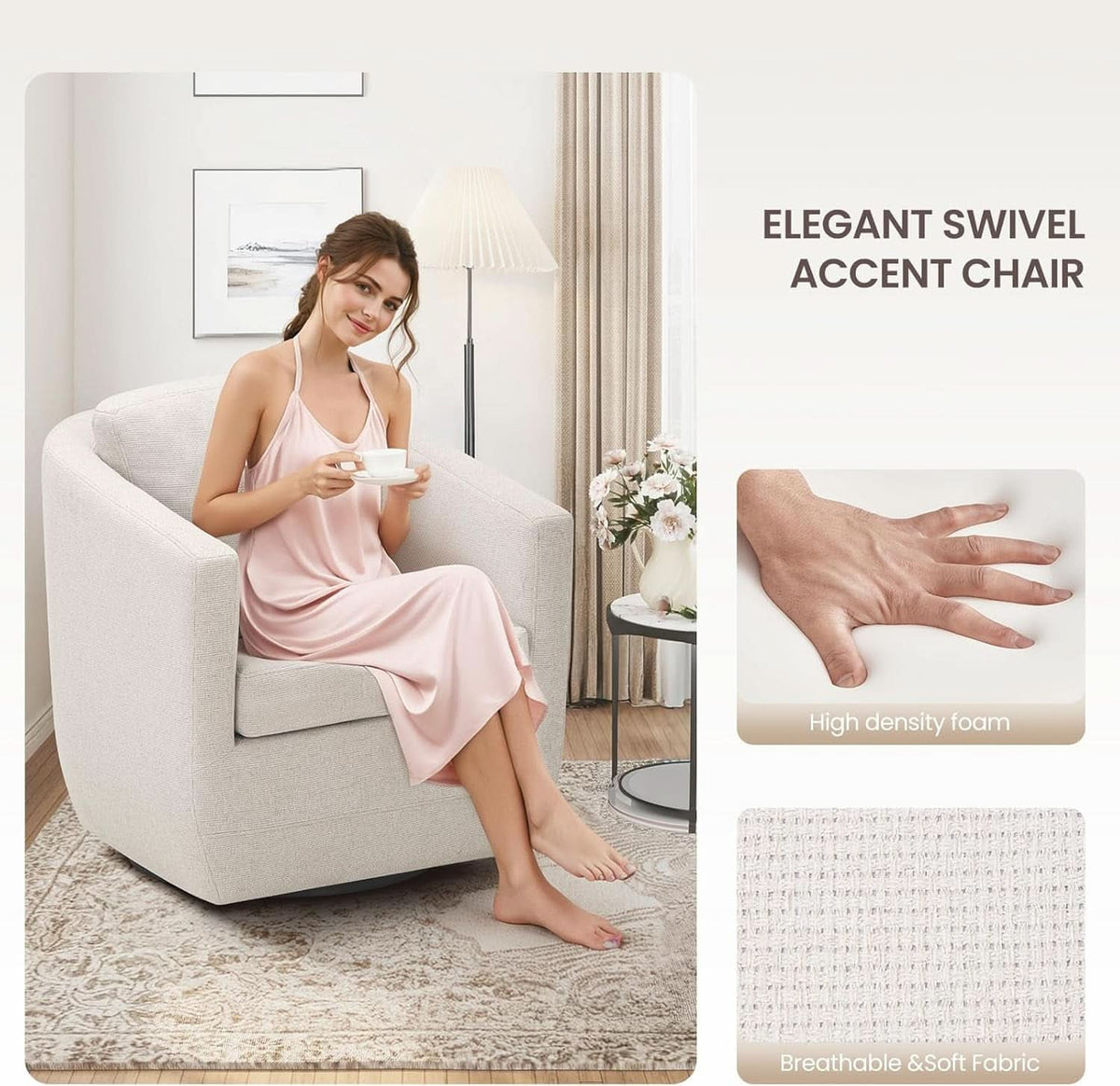 Beige 360 Degrees Swivel Armchairs Fully Assembled by ShipItFurniture