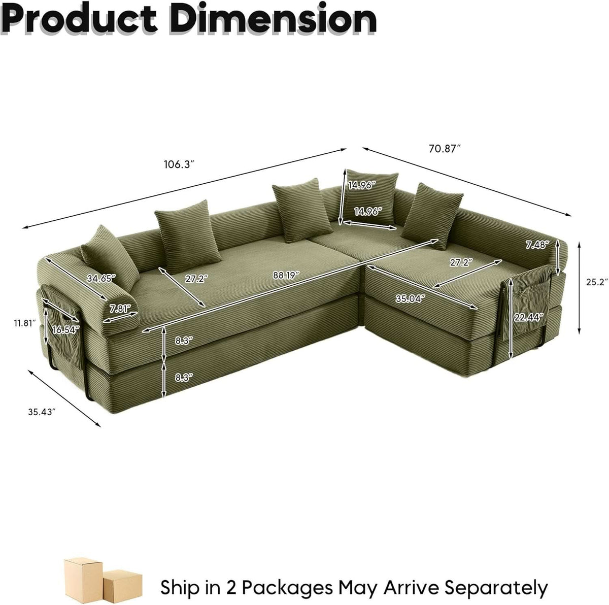 Olive Green Corduroy Premium Modular Sleeper SofaBed by ShipItFurniture