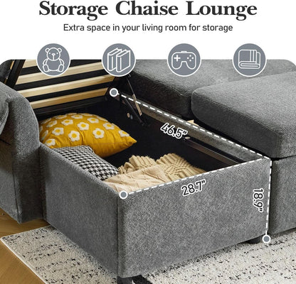 Convertible Sofa Bed With CloudLike Storage Chaise by ShipItFurniture