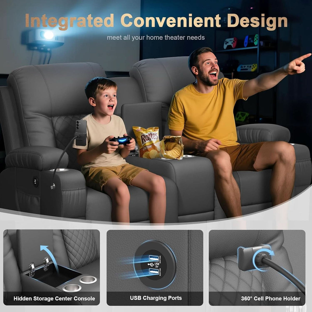 Two Seat Reclining Loveseat With Center Console USB Ports by ShipItFurniture