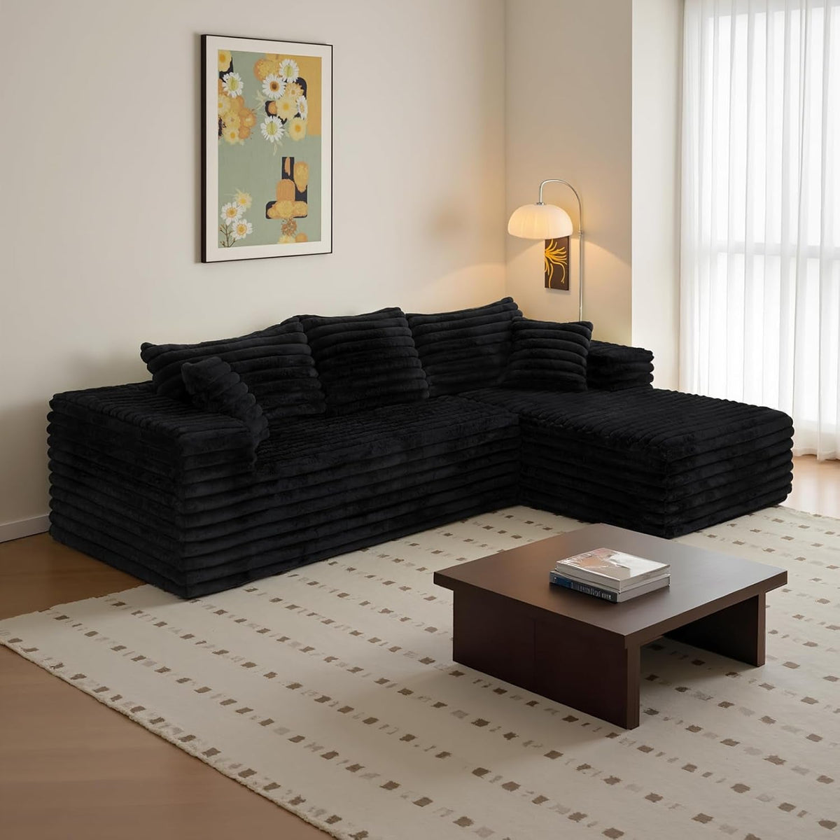 103Inch L Shaped Modular Sectional Sofa Ebony Velvet by ShipItFurniture